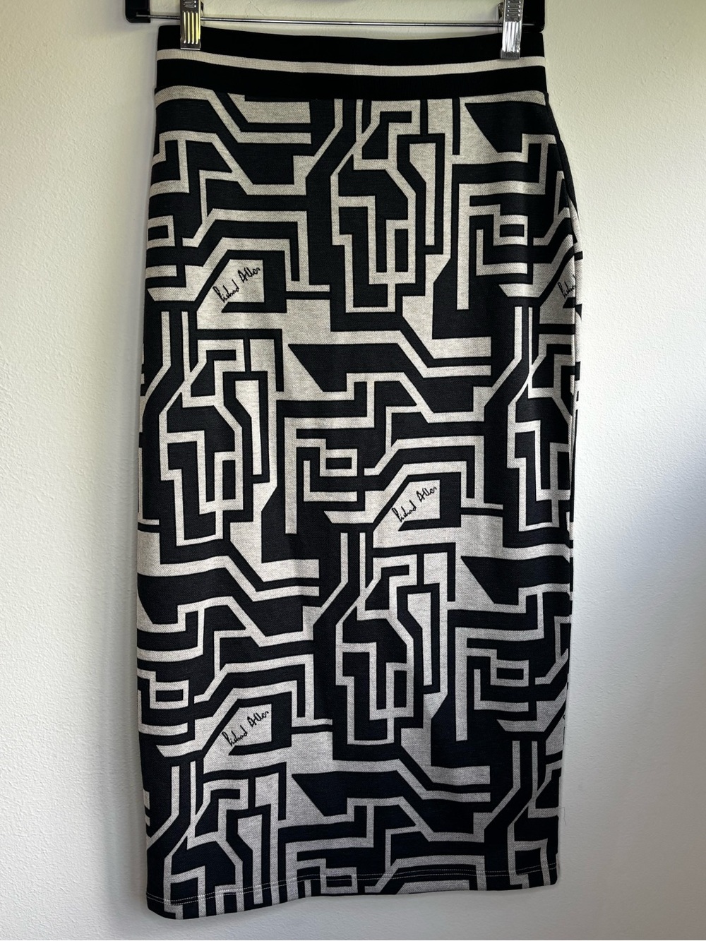 NWT Richard Allan x H&M Geometric Jacquard Pencil Skirt Black Ivory Mod Size S
